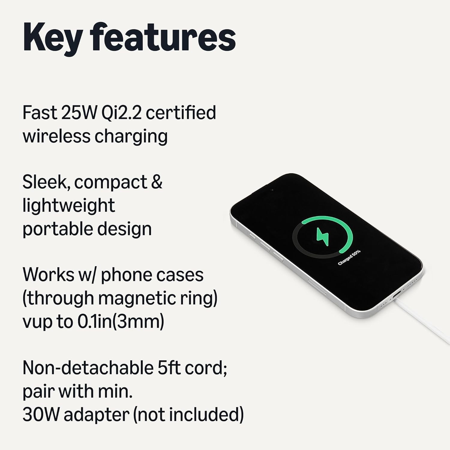 Amazon Basics 25W Qi2.2 Wireless Charging Pad, MagSafe Compatible, White