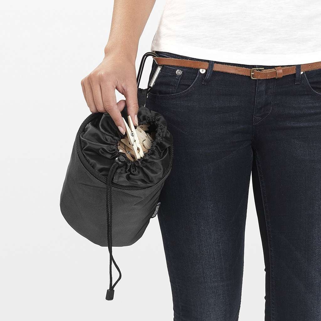 Brabantia black peg bag with closing cord, for rotary dryers. Holds 150, durable, weather resistant