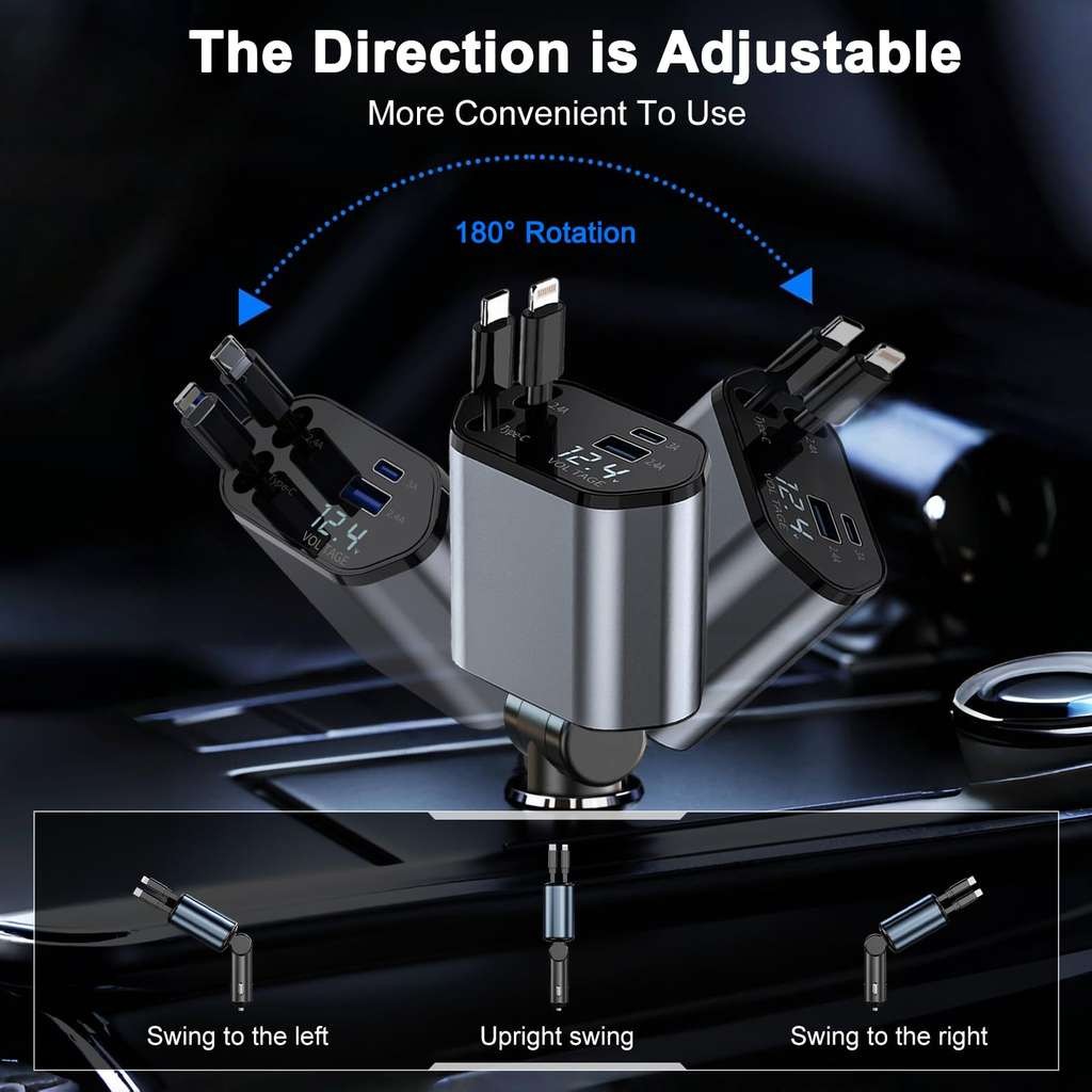 Retractable car charger, 4-in-1 adapter, 120W Super Fast, JIAWEI XIANG (FBA)