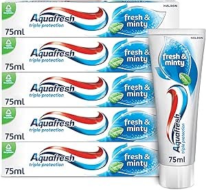 Aquafresh Toothpaste Triple Protection Fresh & Minty, 3 in 1 Protection, Pack of 5 x 75ml