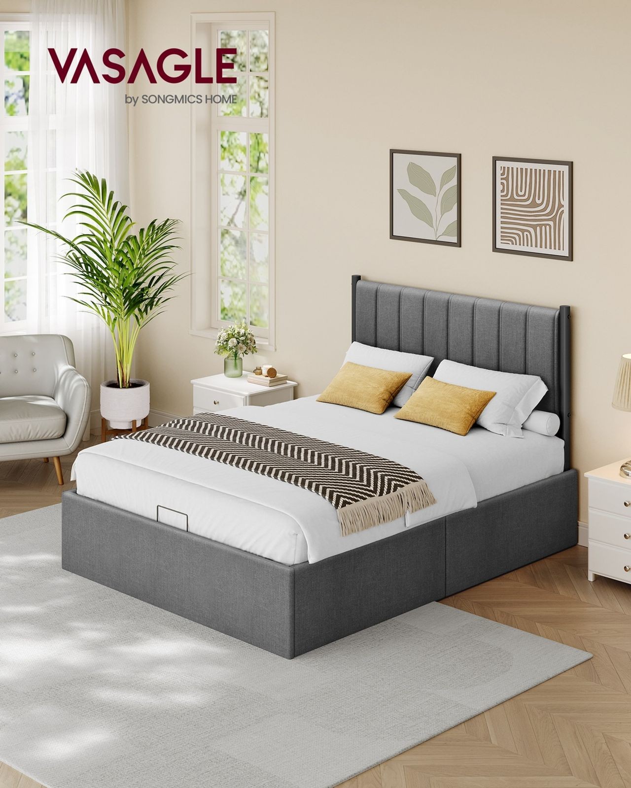 Vasagle double bed frame with lift up storage and easy assembly
