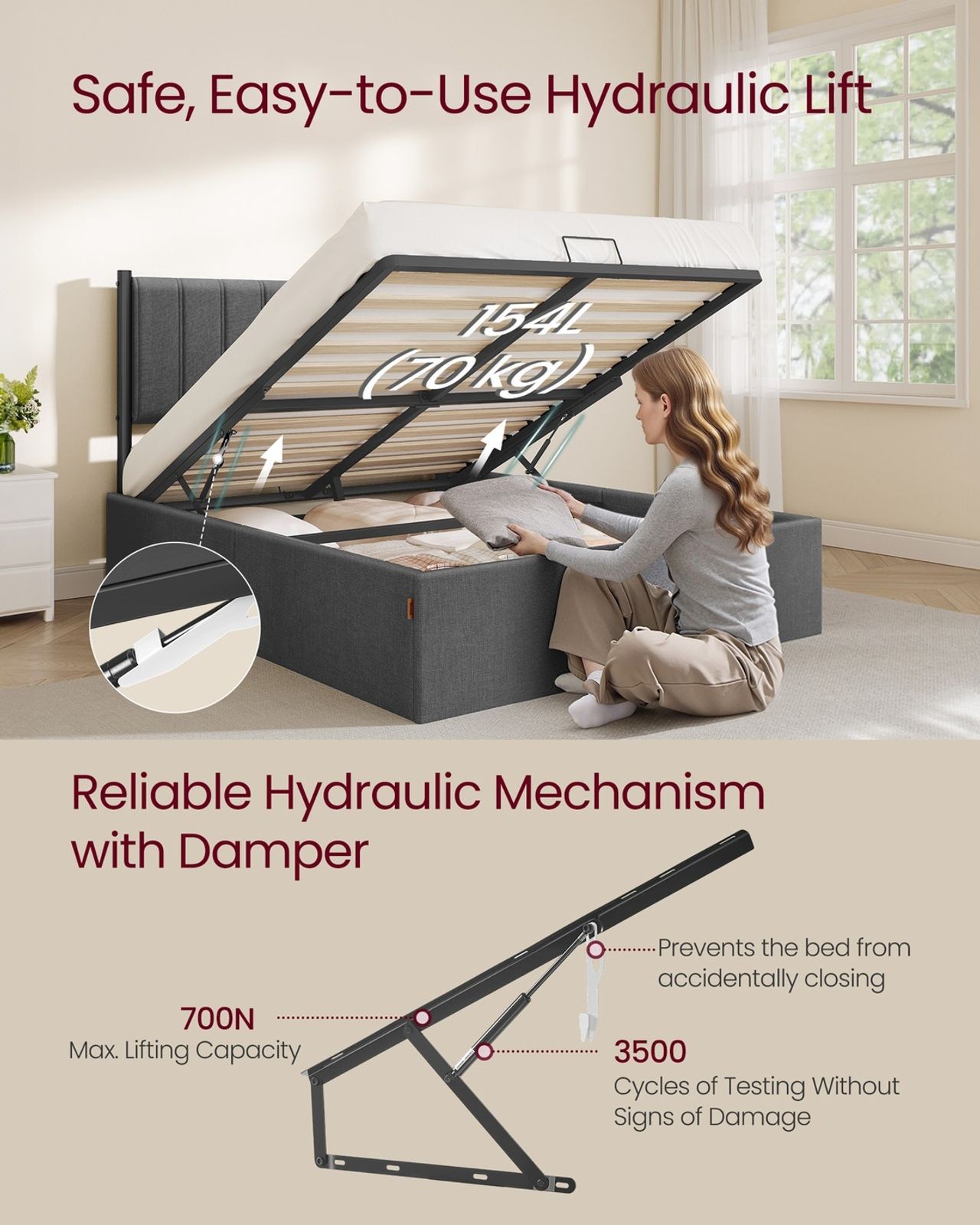 Vasagle double bed frame with lift up storage and easy assembly