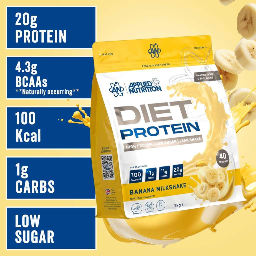 3x 1kg Applied Nutrition Diet Whey Protein Powder Supplement, Banana Milkshake