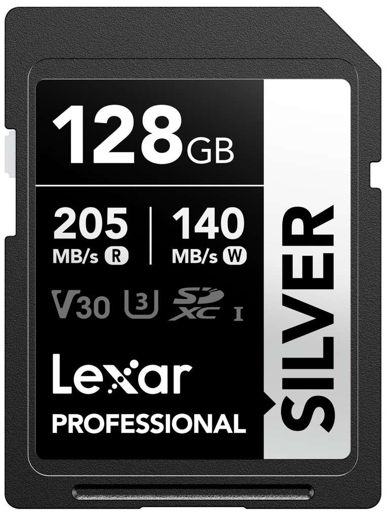 Lexar 128GB SD Card Silver, Up to 205MB/s Read, 140MB/s Write, SDXC UHS-I, Class 10, U3, V30