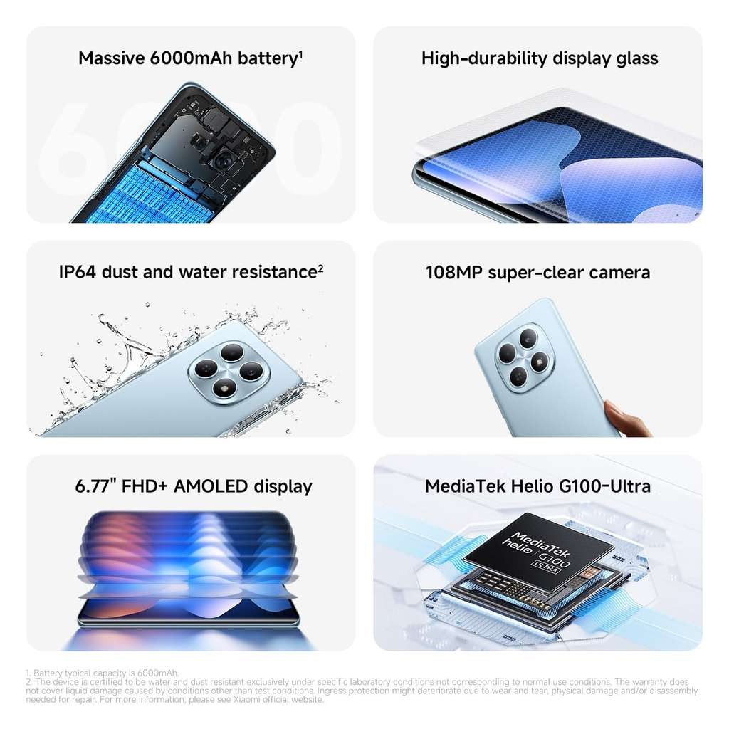 Xiaomi Redmi Note 15 4G Smartphone 8GB 256GB Glacier Blue 6000mAh 108MP Camera, Amazon EU