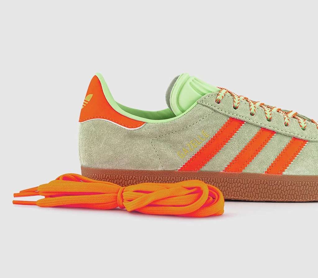 Adidas Gazelle Trainers Semi Green Spark Solar Orange Gum