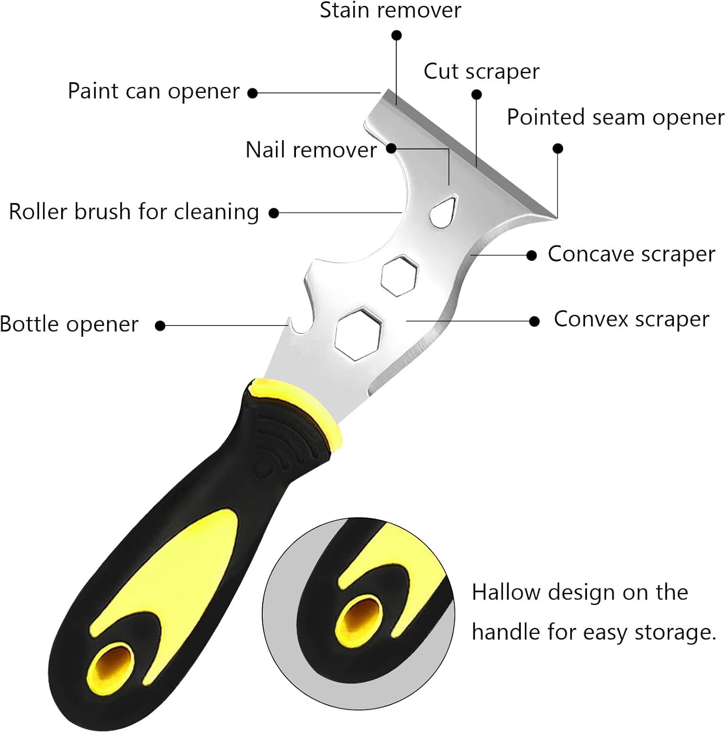 ASIRYVA 13-in-1 Stainless Steel Painters Tool, Multi Paint Stripper Tool, Paint Roller, Straight Scraper, Curved Scraper