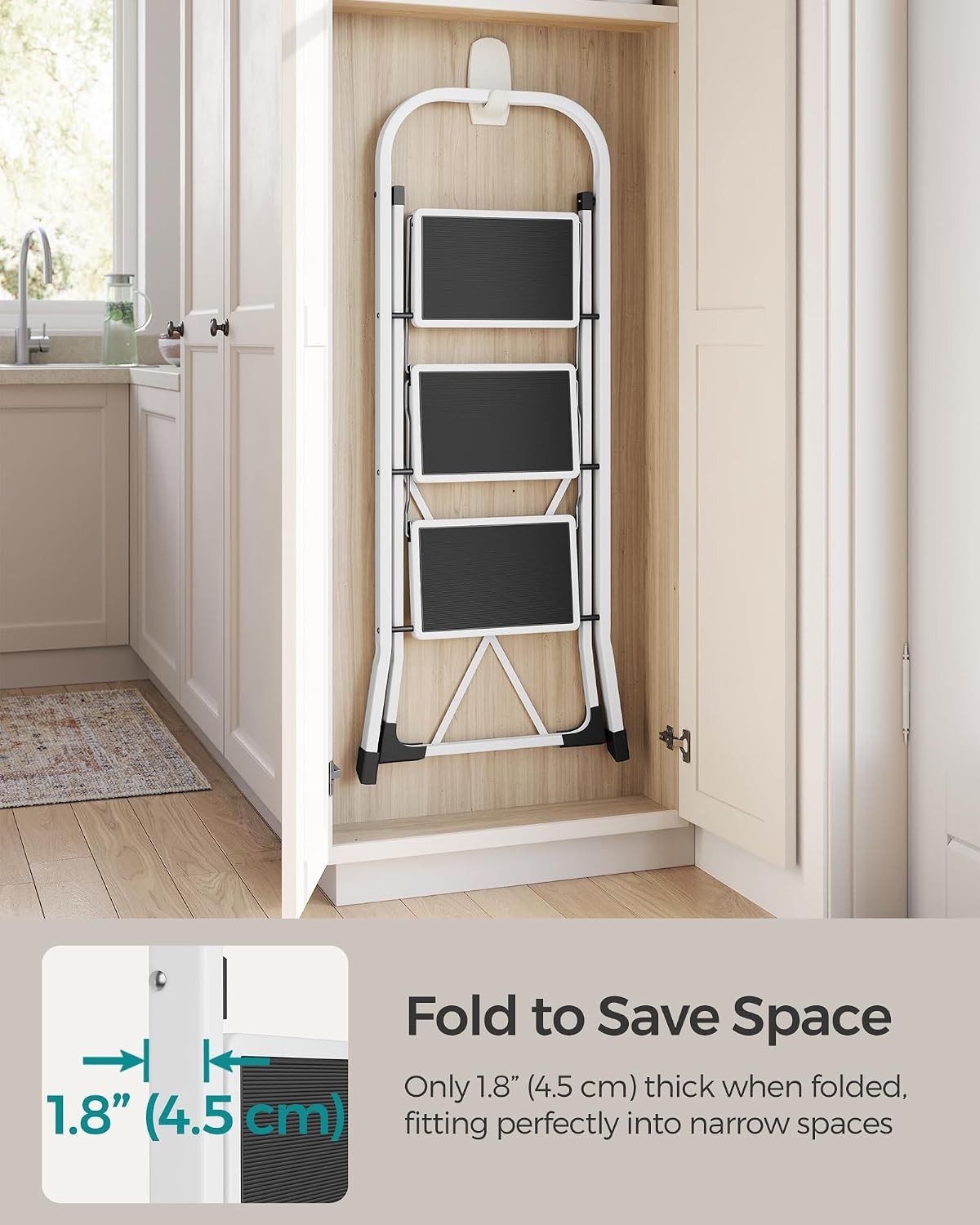 Songmics 3-Step Folding Ladder, Holds up to 150kg, White, Brody Collection GSL03WT