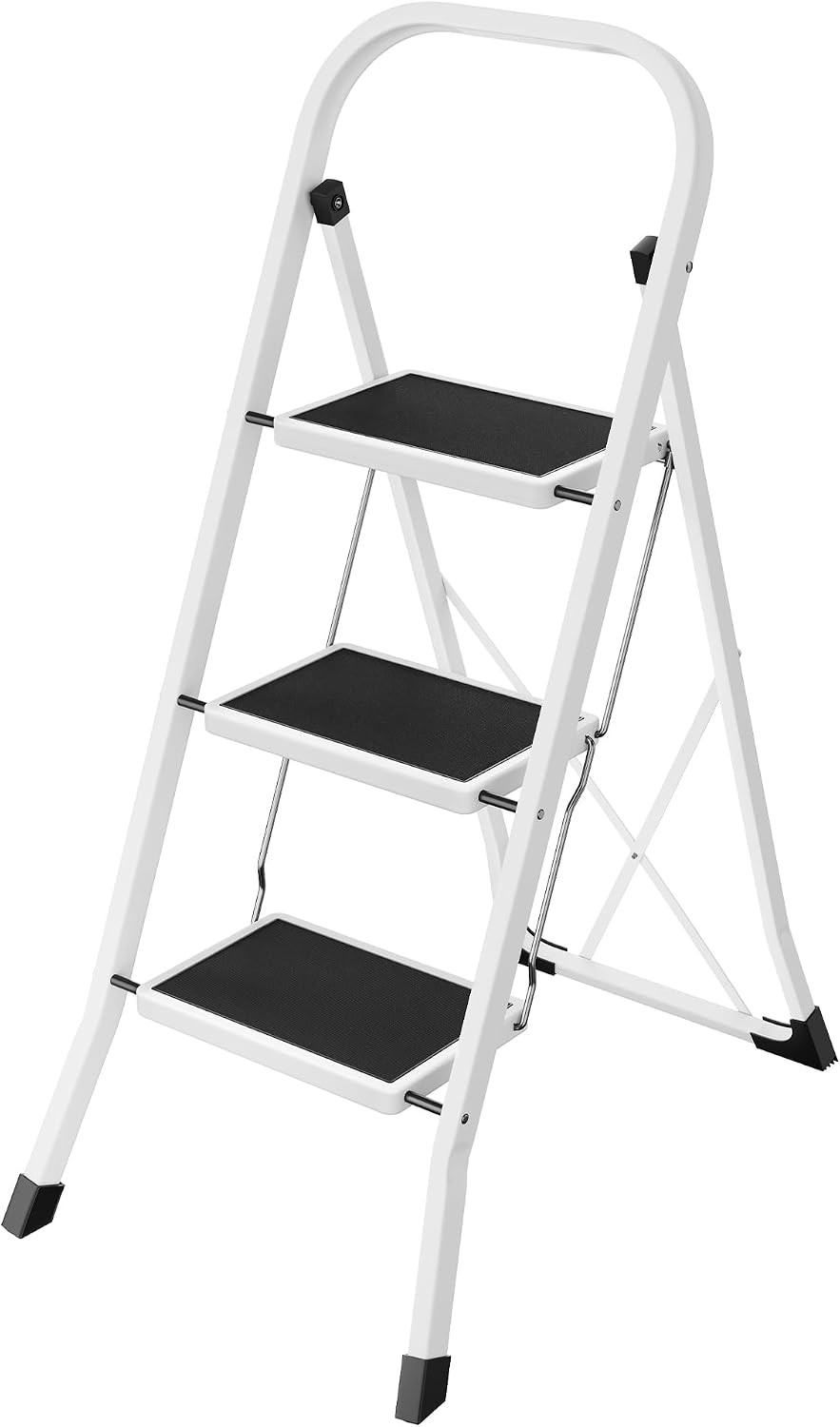 Songmics 3-Step Folding Ladder, Holds up to 150kg, White, Brody Collection GSL03WT