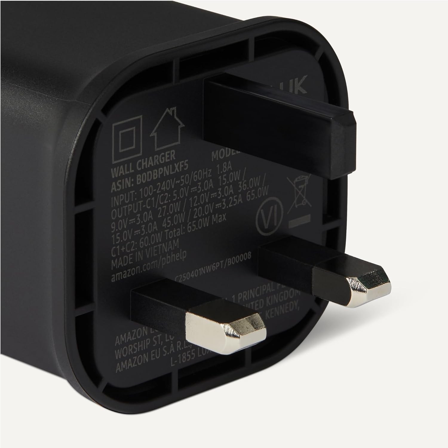 Amazon Basics 65W 2-Port USB C Nano GaN Wall Charger, Black
