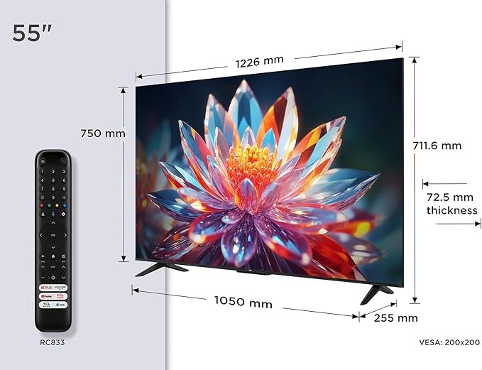 TCL 55T6C-UK 55 Inch QLED 4K HDR TV, Fire TV, Dolby Vision & Atmos, HDR10+, Alexa, 2025 Model