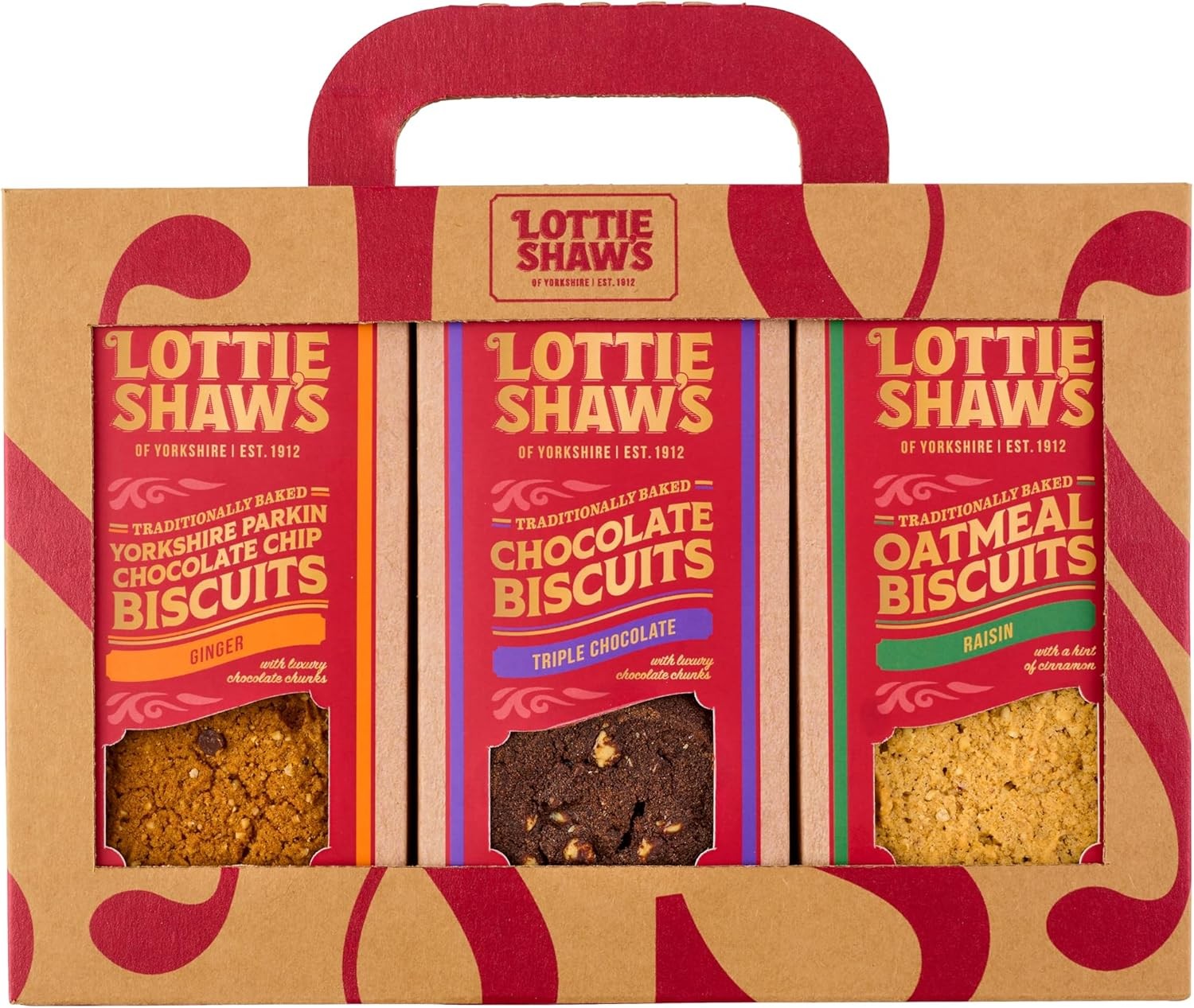 Lottie Shaw's Luxury Biscuit Box, 600g, 3 Packs: Parkin, Shortbread and Triple Chocolate