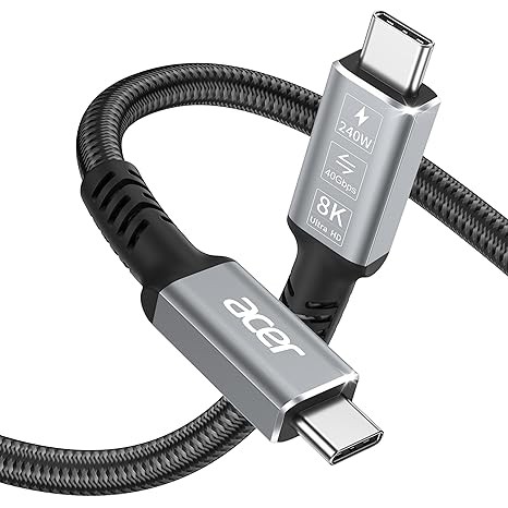 Acer USB4 Cable 1m, 8K@60Hz HDR Display, 40Gbps Data Cable, 240W USB-C Charging Cable, USB C to USBC Cable for Thunderbolt 3/4, iPhone 15 16 17, MacBook, iPad, iMac, Studio Display, SSD, eGPU, Dock