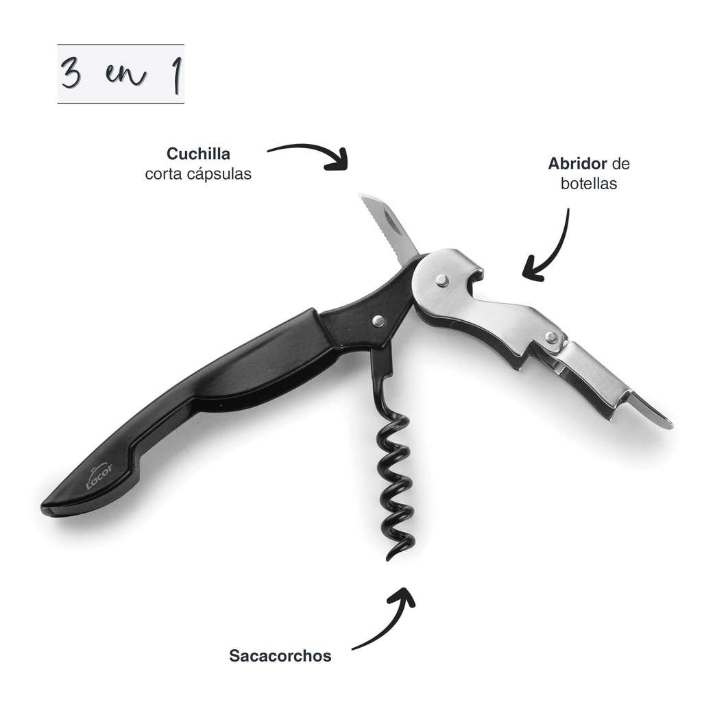 Lacor Luxe Waiter's Friend, stainless steel corkscrew, bottle opener & foil cutter