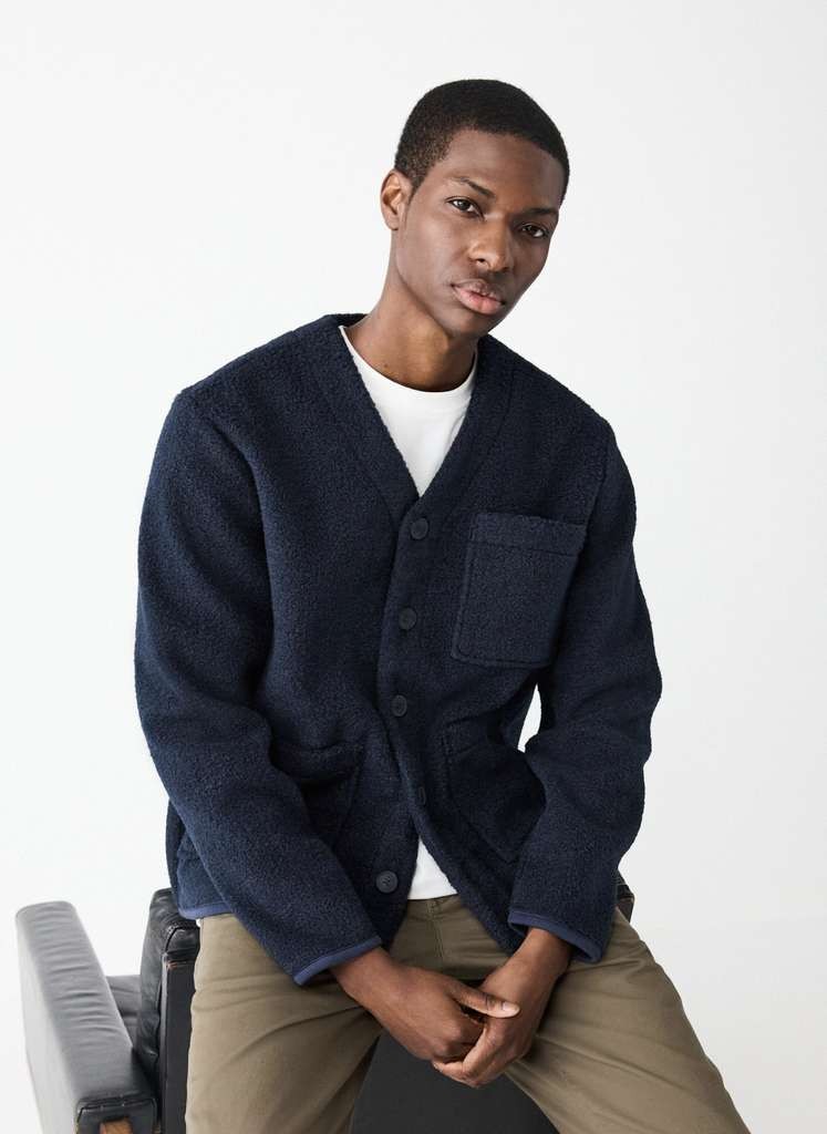 Next Navy Blue Wool Look Fleece Cardigan, size L / XL, Free C&C