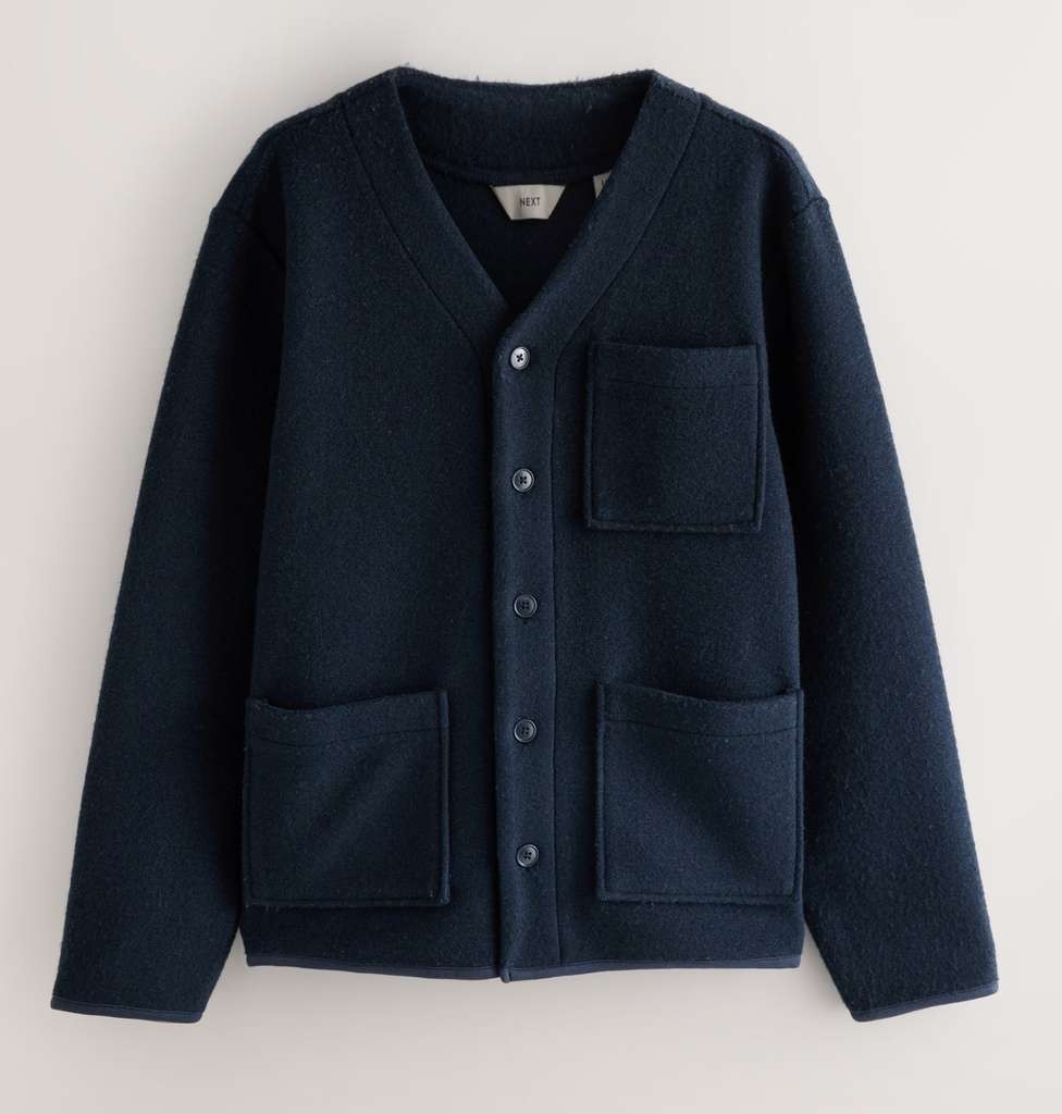 Next Navy Blue Wool Look Fleece Cardigan, size L / XL, Free C&C