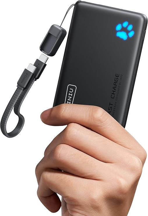 INIU 45W Fast Charging Power Bank, 10000mAh with Detachable Cable, Flight-Safe Travel Portable Charger, USB C Mobile Phone Portable Powerbank for iPhone 17 16 15 Pro iPad Samsung S25