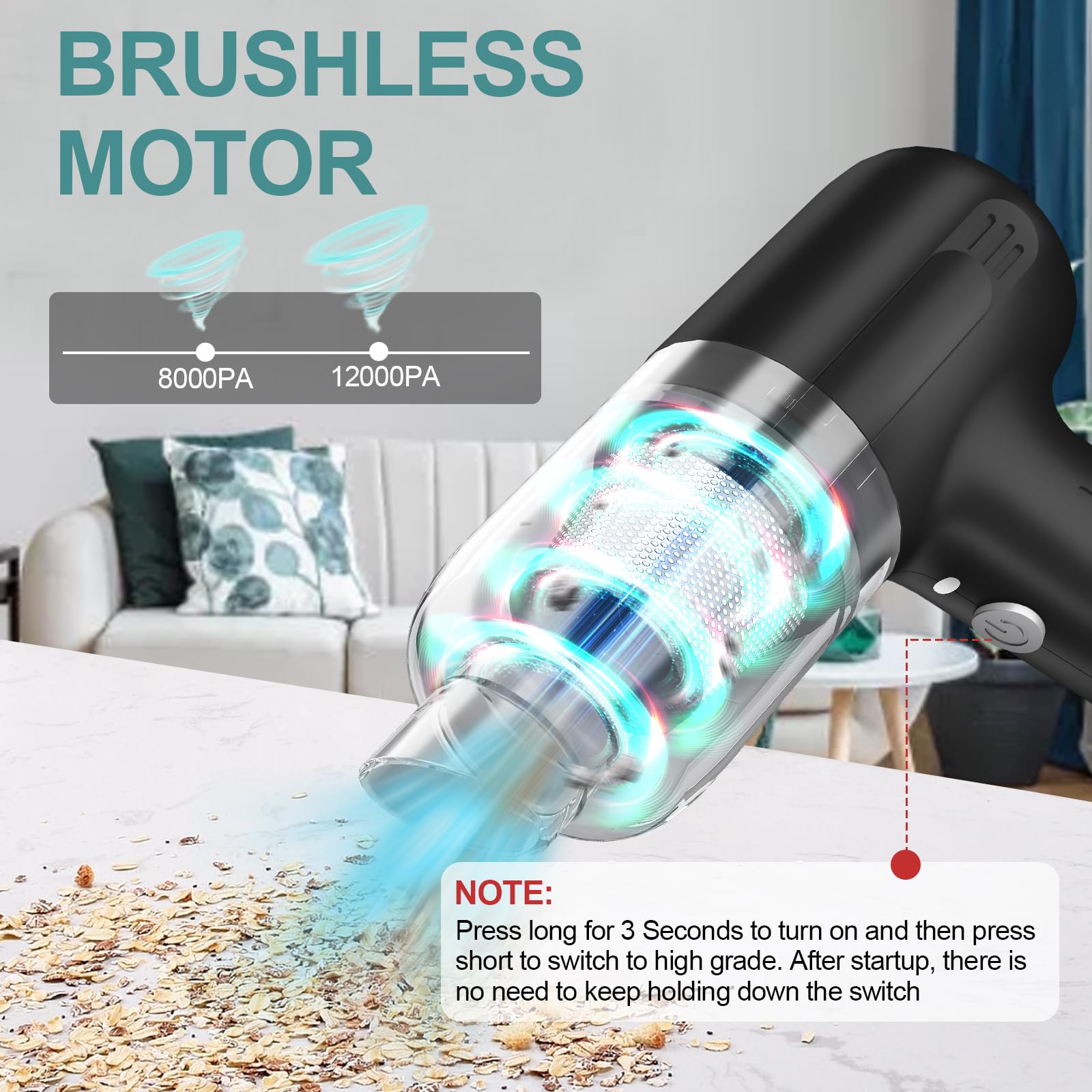 Mini Handheld Vacuum Cleaner - 12000PA Cordless Car & Home Vacuum for Pet Hair Cleaning