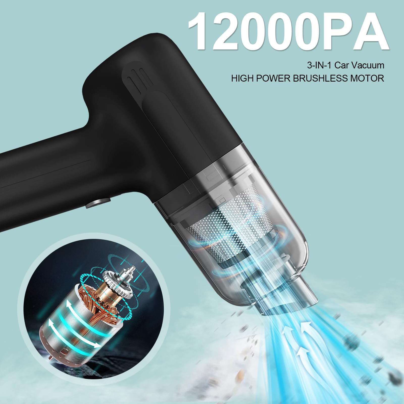 Mini Handheld Vacuum Cleaner - 12000PA Cordless Car & Home Vacuum for Pet Hair Cleaning