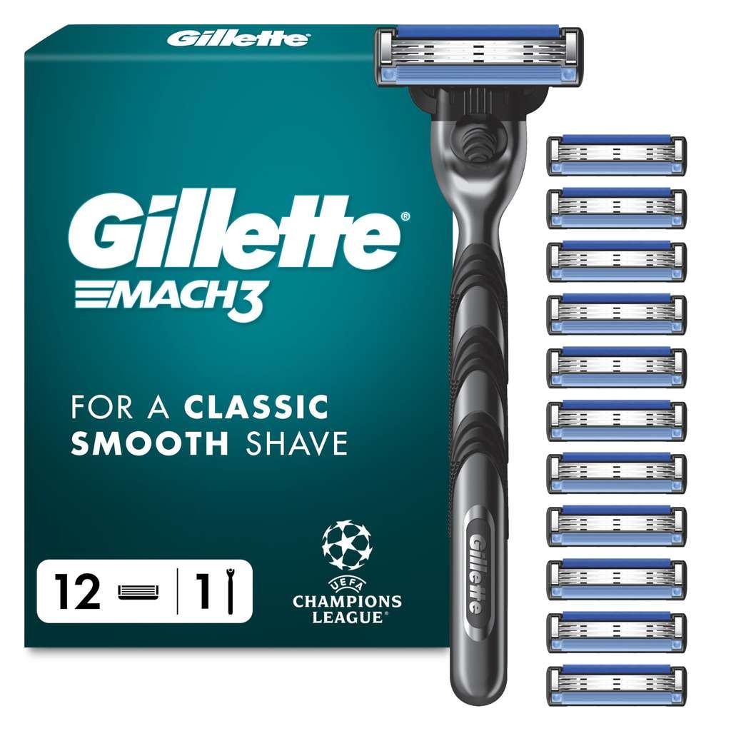 Gillette UEFA Champions League Special Edition Mach3 Razor, 1 Razor, 12 Blade Refills
