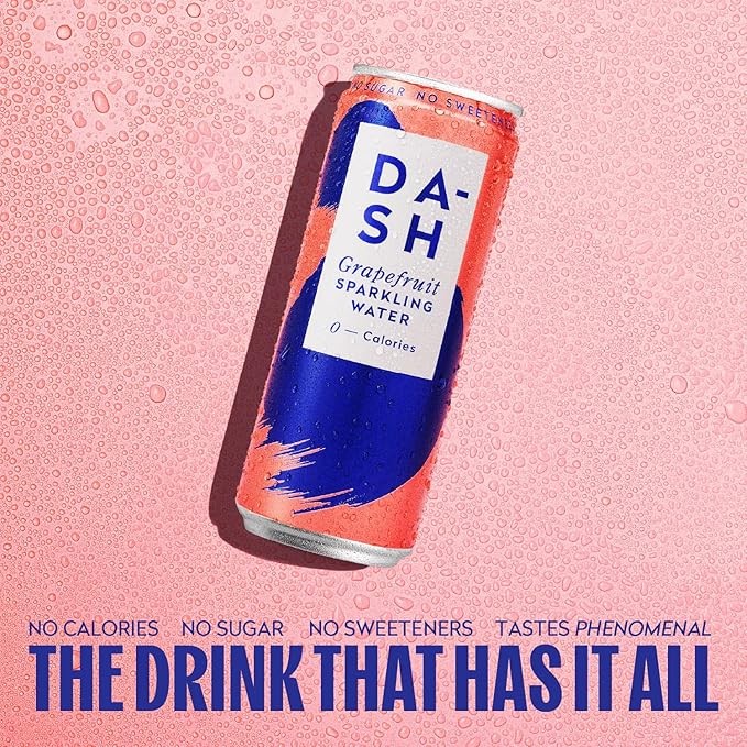 DASH Water Grapefruit, 12 x Grapefruit Flavoured Sparkling Spring Water, No Sugar, No Sweetener, No Calories, Infused with Wonky Fruit, 12 x 330ml cans