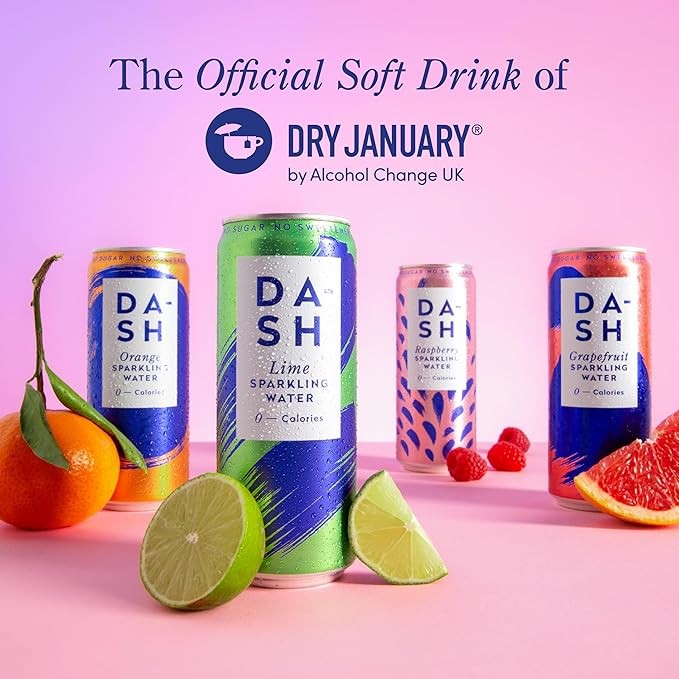 DASH Water Grapefruit, 12 x Grapefruit Flavoured Sparkling Spring Water, No Sugar, No Sweetener, No Calories, Infused with Wonky Fruit, 12 x 330ml cans
