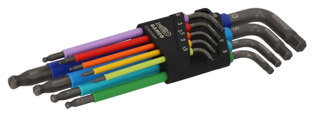 Bahco C1997LM/9P 9 Piece Metric Long Ball End Coloured Hexagon Allen Key Set 1.5 to 10mm