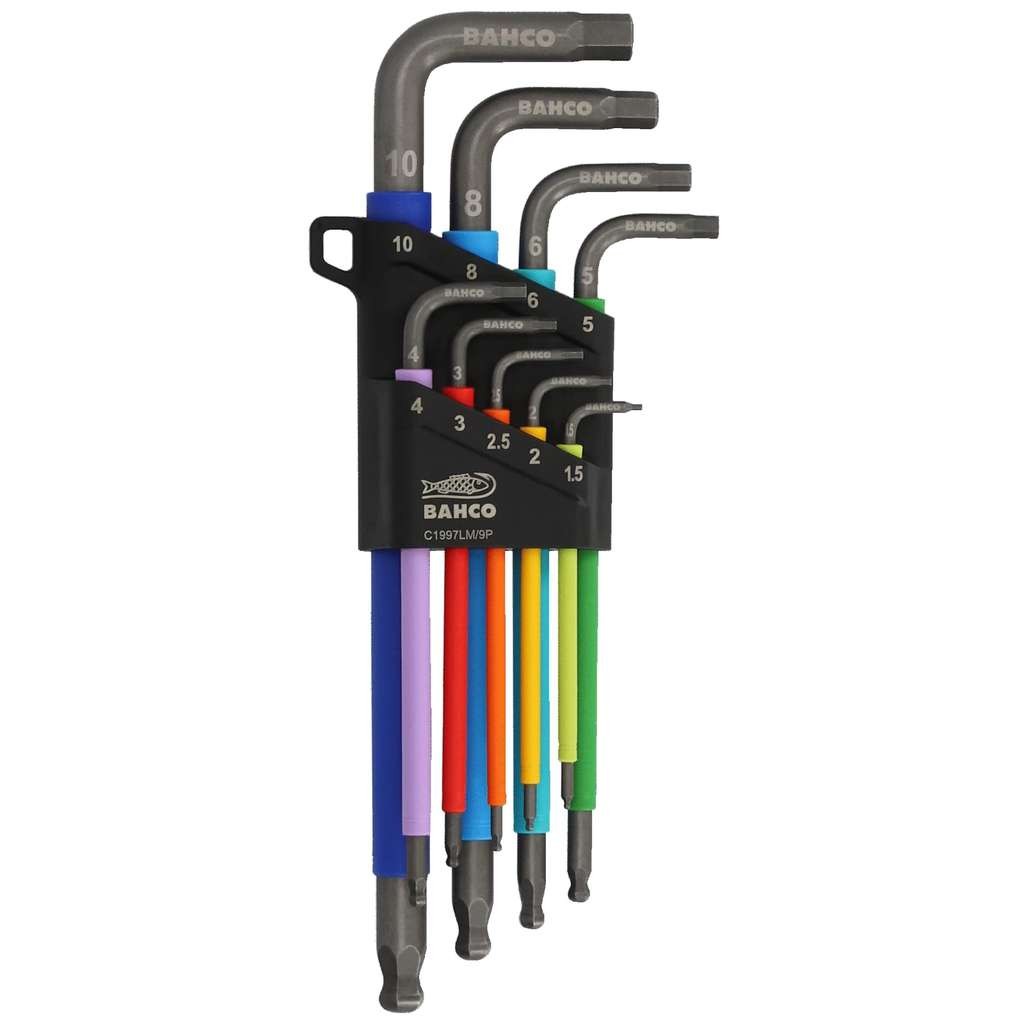 Bahco C1997LM/9P 9 Piece Metric Long Ball End Coloured Hexagon Allen Key Set 1.5 to 10mm