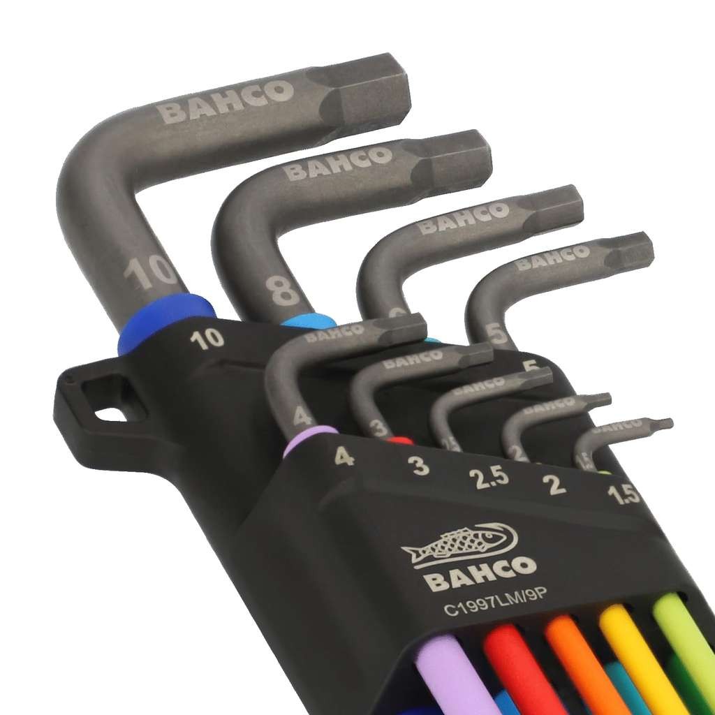 Bahco C1997LM/9P 9 Piece Metric Long Ball End Coloured Hexagon Allen Key Set 1.5 to 10mm