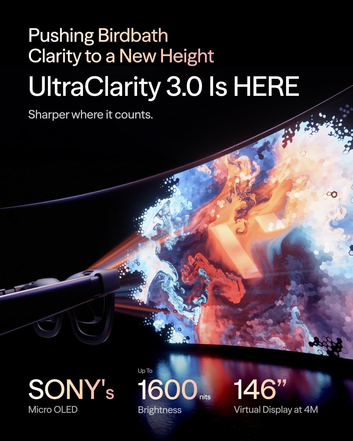 Viture Pro 2 XR/AR Glasses, 120Hz Sony Micro-OLED, 146 inch, 63g, 1600 nits, 50 degree FOV